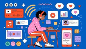 Person working on social media video marketing engaging with diverse platforms