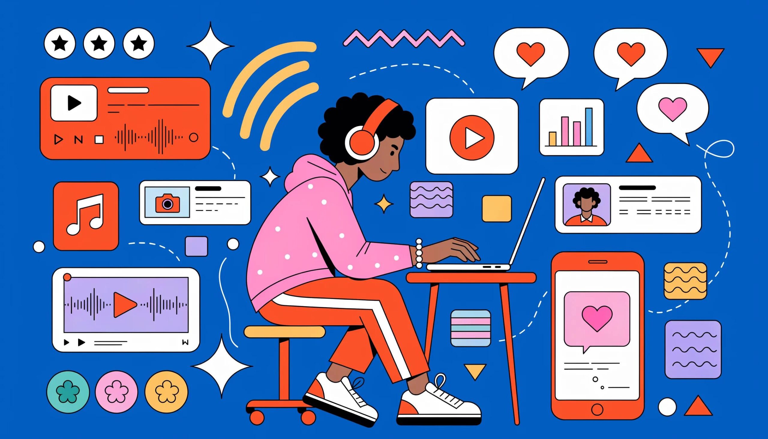 Person working on social media video marketing engaging with diverse platforms