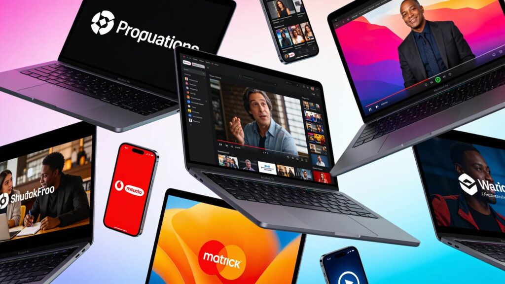 Collage of successful video marketing campaigns on digital devices