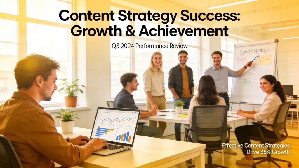 Business owner analyzing content performance metrics in a bright office environment
